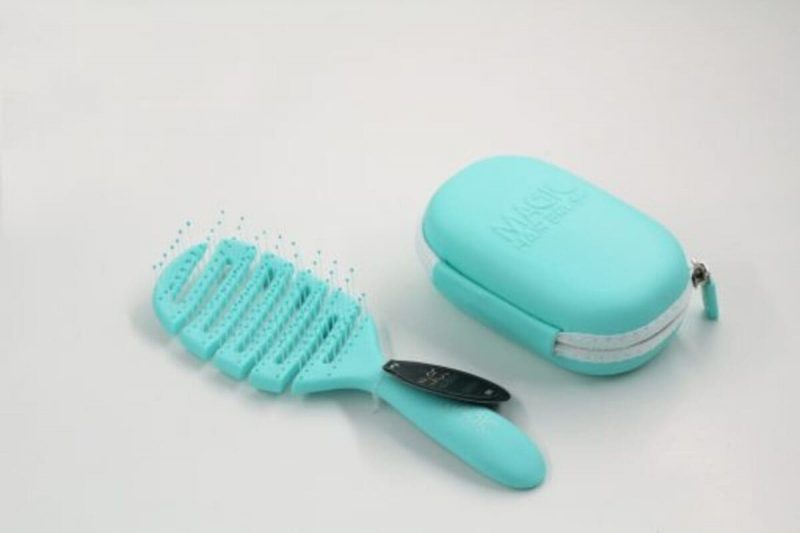 Magic Hair Brush Sea Green and green case with zip